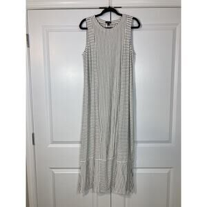 J.Jill Wearever Pleat-Back White Black Stripe Sleeveless Stretch Maxi Dress M